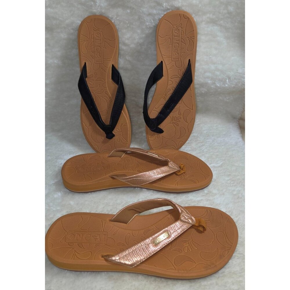 ONCAI Flip Flops  Metallic & Black Sandals Women Size US 11 NEW Lot of 2 PAIRS
